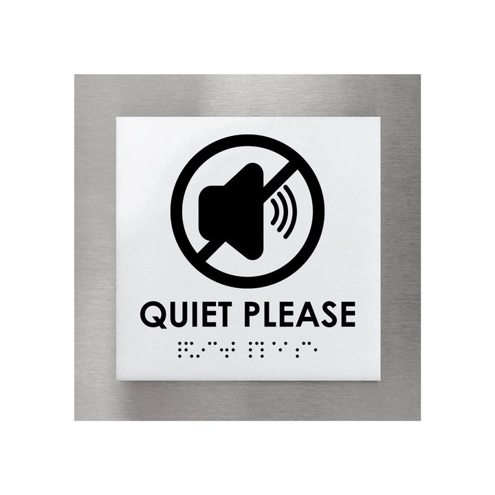 Information signs Quiet Please Sign — Steel Door Plate with Inscription — "Modern" Design