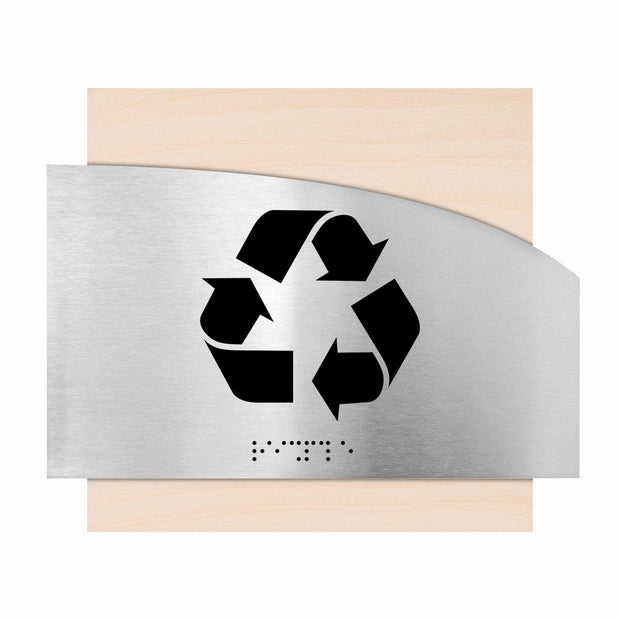Information signs Recycle Sign: Wood & Stainless Steel Sign — "Wave" Design