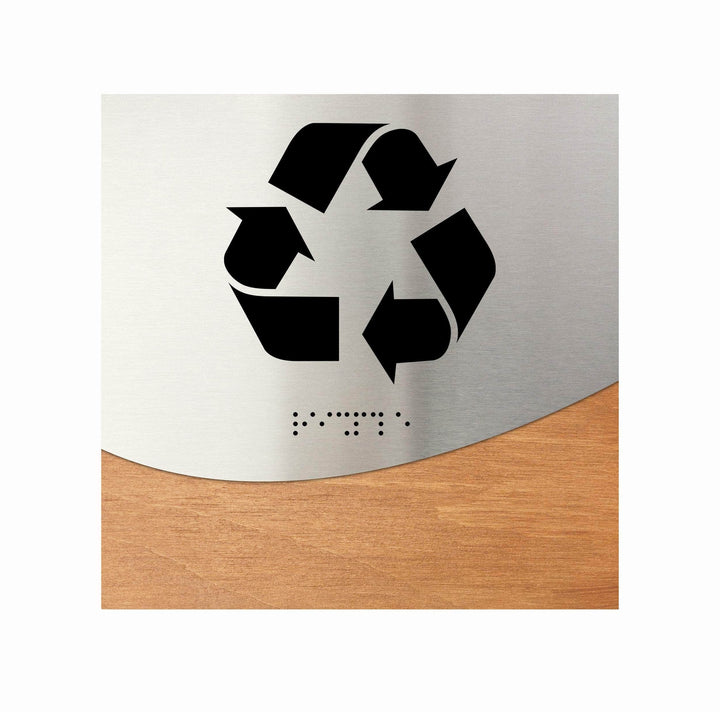 Information signs Recycle Sign: Stainless steel &amp; Wood Door Sign — "Jure" Design