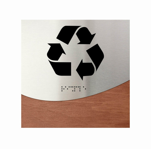 Information signs Recycle Sign: Stainless steel & Wood Door Sign — "Jure" Design