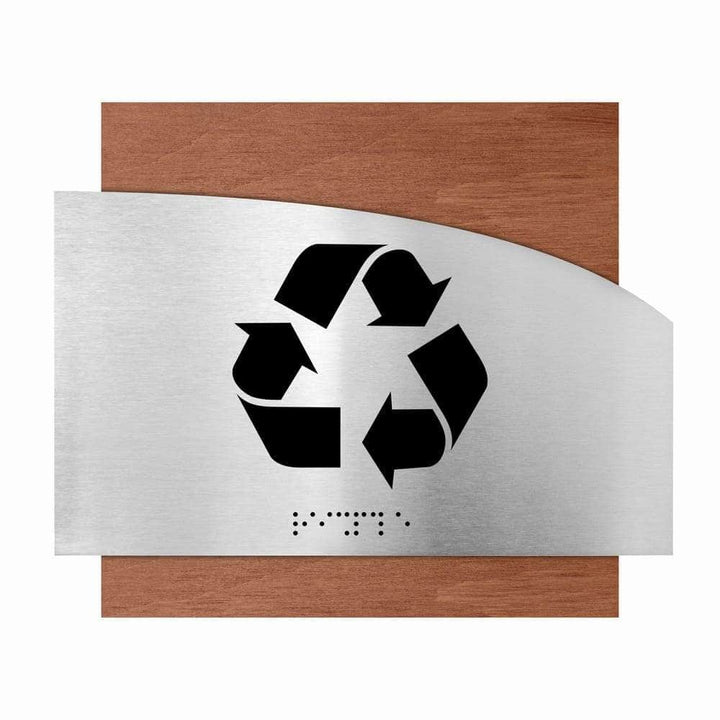 Information signs Recycle Sign: Wood &amp; Stainless Steel Sign — "Wave" Design