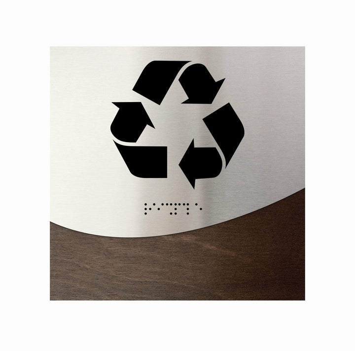 Information signs Recycle Sign: Stainless steel & Wood Door Sign — "Jure" Design