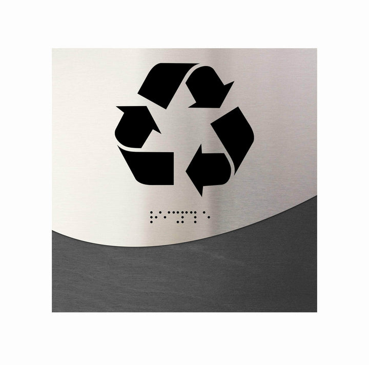 Information signs Recycle Sign: Stainless steel &amp; Wood Door Sign — "Jure" Design