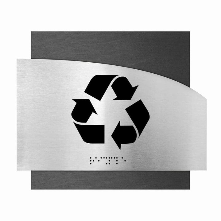 Information signs Recycle Sign: Wood &amp; Stainless Steel Sign — "Wave" Design