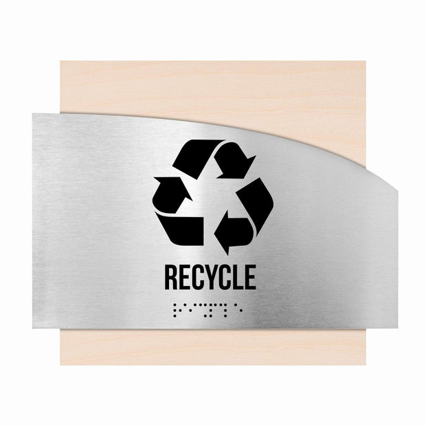 Door Signs Recycle Sign: Stainless Steel & Wood Sign with Inscription — "Wave" Design