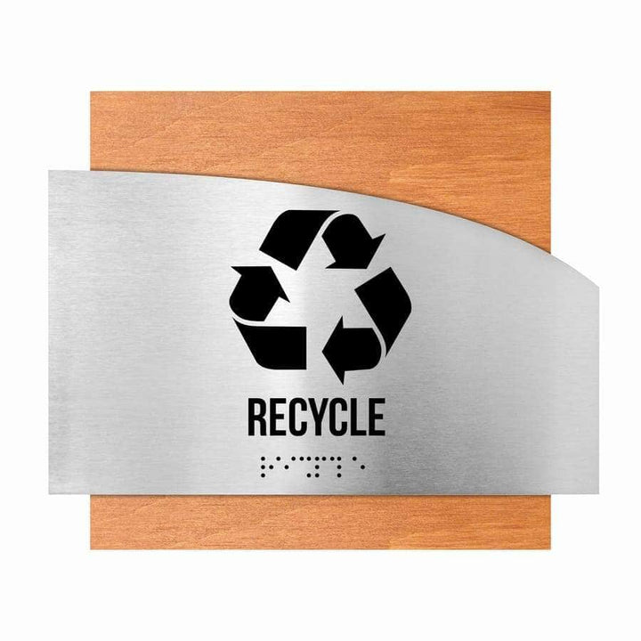 Door Signs Recycle Sign: Stainless Steel &amp; Wood Sign with Inscription — "Wave" Design