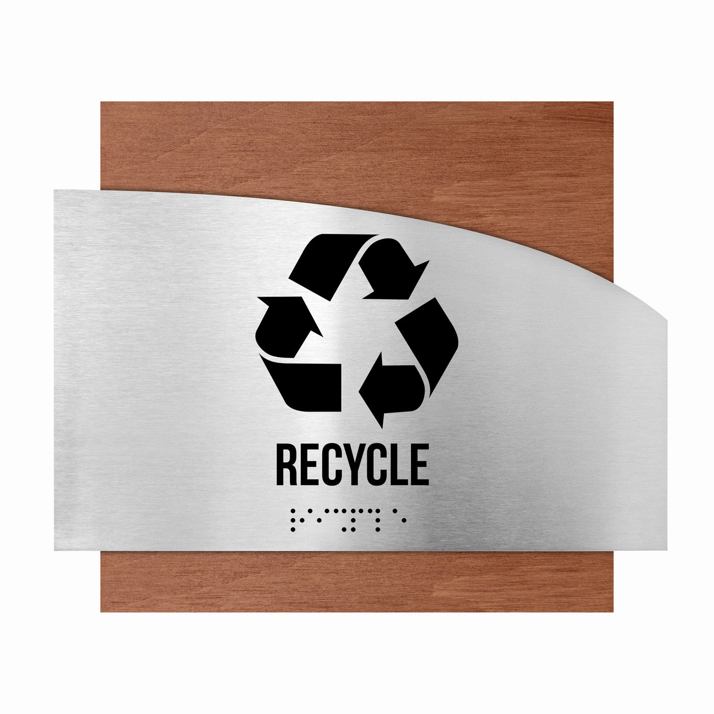 Door Signs - Recycle Signs - Stainless Steel & Wood Plate - "Wave" Design
