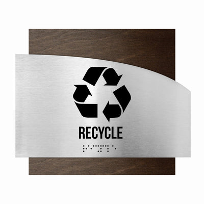 Door Signs - Recycle Signs - Stainless Steel & Wood Plate - "Wave" Design