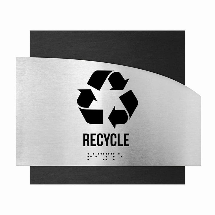 Door Signs Recycle Sign: Stainless Steel & Wood Sign with Inscription — "Wave" Design