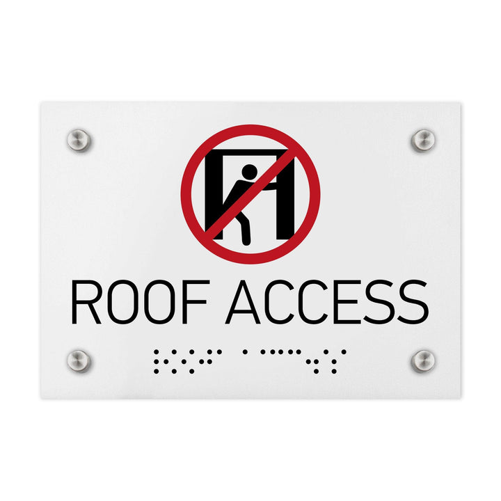 Information signs Roof Access Signs - White Acrylic Sign with Braille