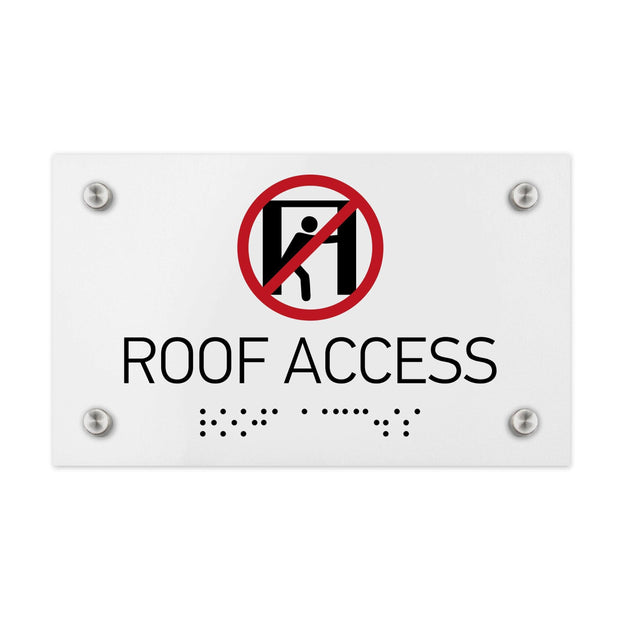 Information signs Roof Access Signs - White Acrylic Sign with Braille