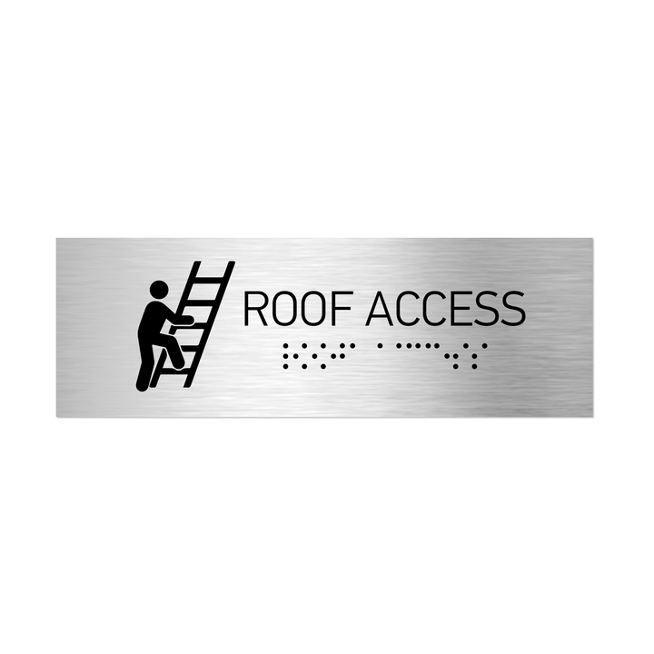 Information signs Roof Access Sign with Braille - Stainless steel (11.8x3.9'' / 300x100 mm)