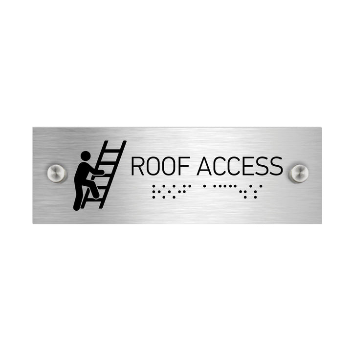 Information signs Roof Access Sign with Braille - Stainless steel (11.8x3.9'' / 300x100 mm)