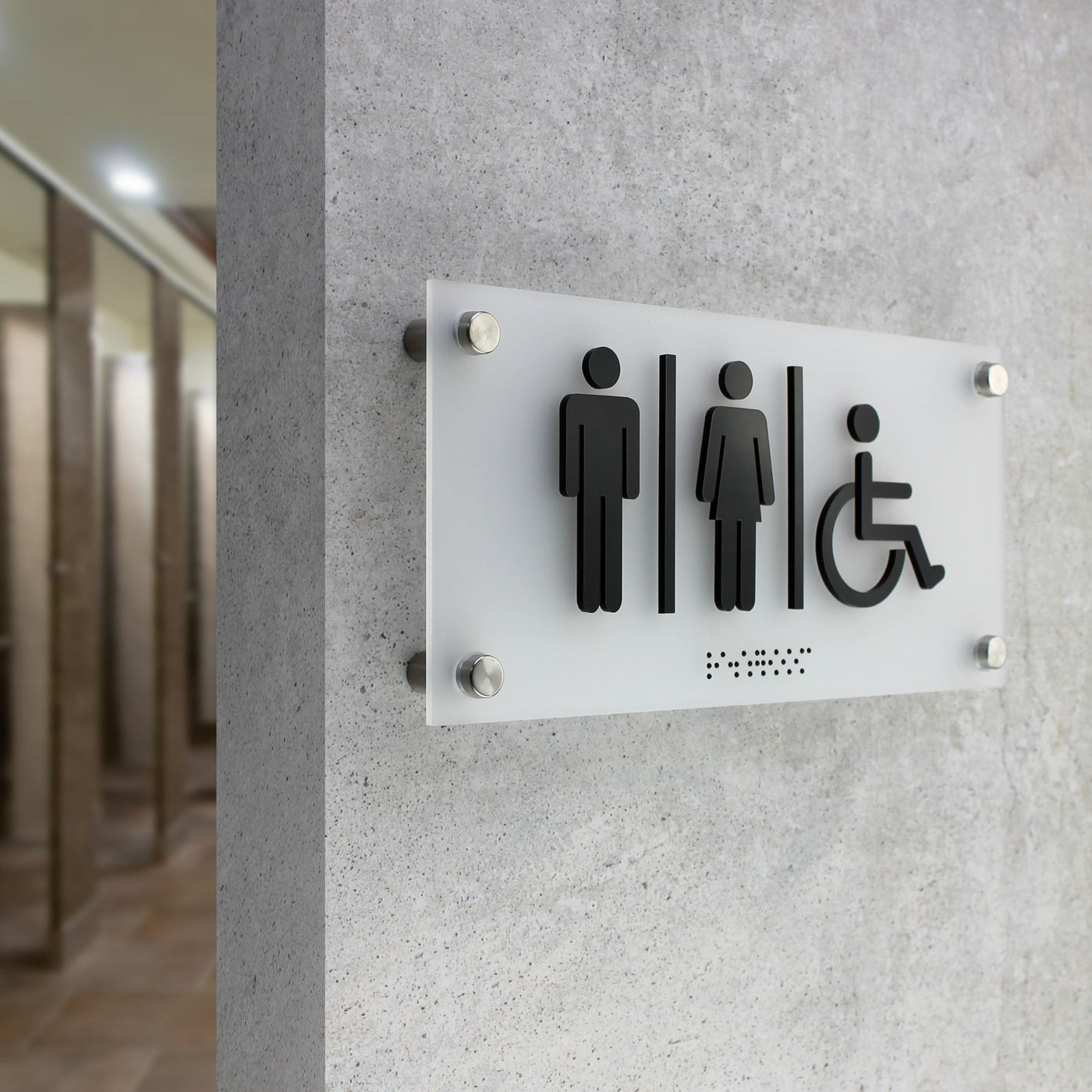Acrylic All Gender Restroom Sign with Steel Holders "Classic" Design