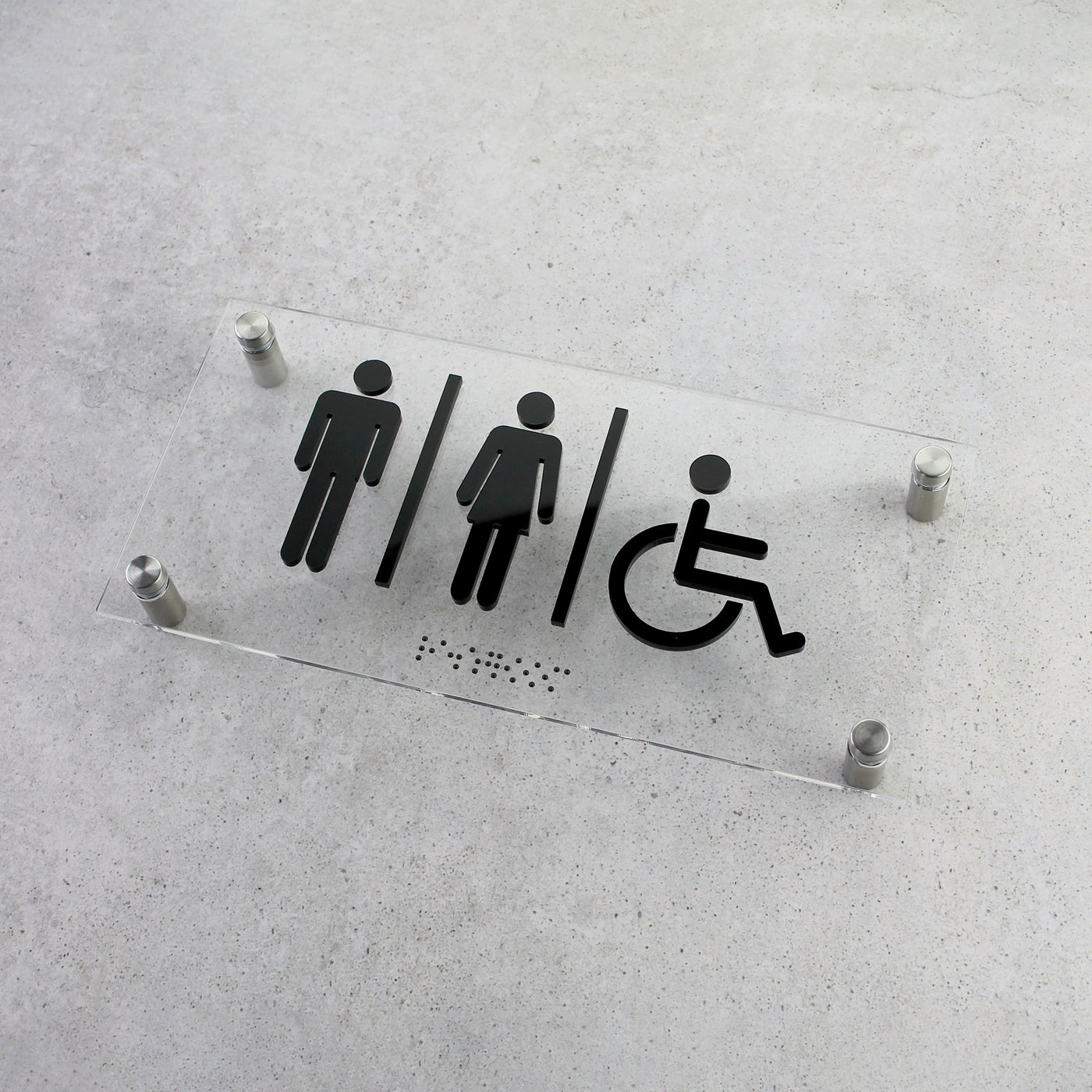 All Gender Restroom Sign: Acrylic Sign with Steel Holders — "Classic" Design