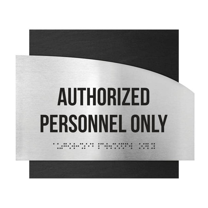 Door Signs Authorized Personnel Only Signs - Stainless steel & Wood - "Wave" Design