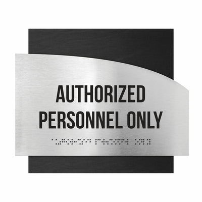 Door Signs - Authorized Personnel Only Signs - Stainless Steel & Wood - "Wave" Design