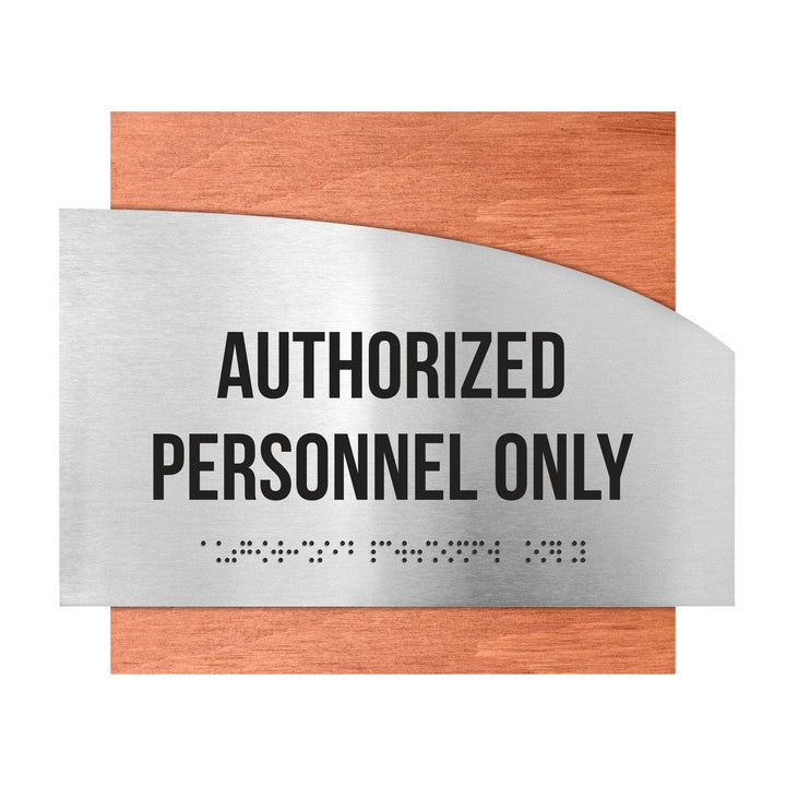 Door Signs Authorized Personnel Only Signs - Stainless steel &amp; Wood - "Wave" Design