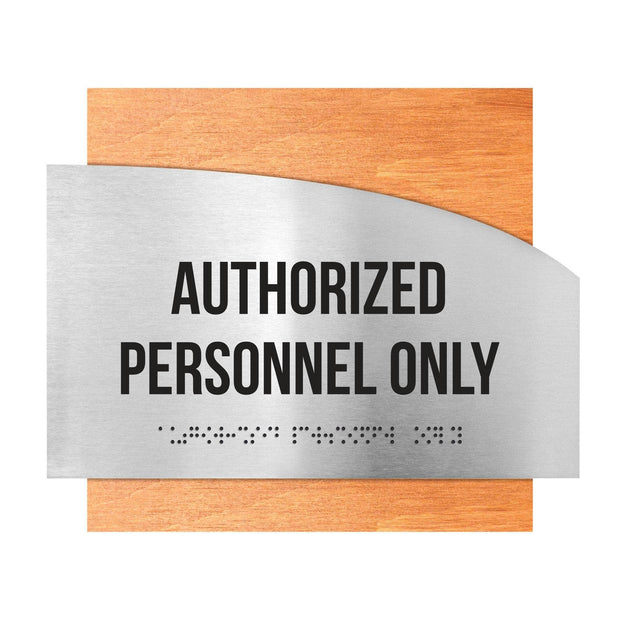 Door Signs Authorized Personnel Only Signs - Stainless steel & Wood - "Wave" Design