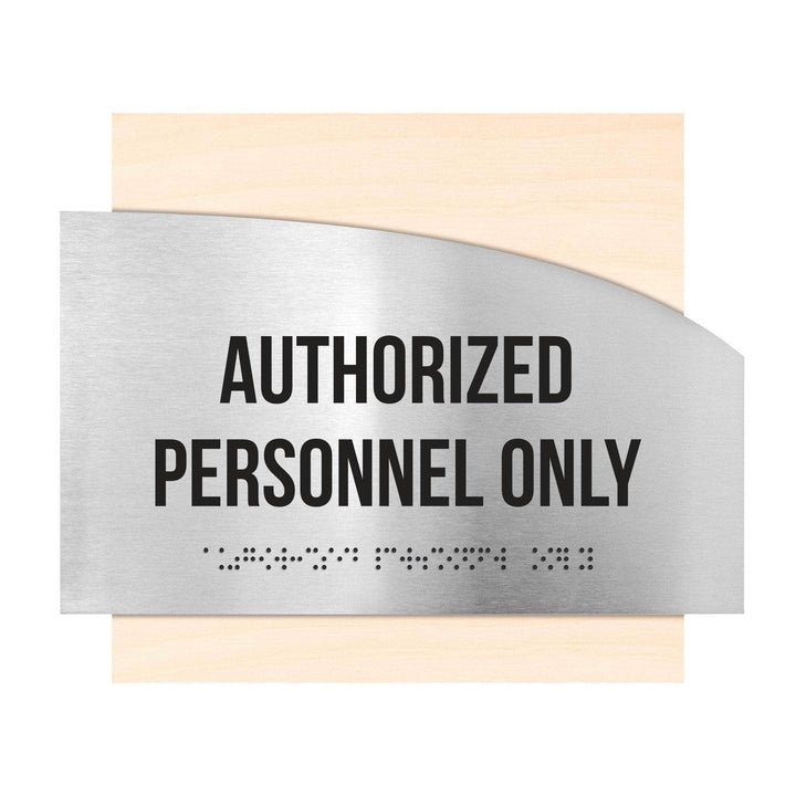 Door Signs Authorized Personnel Only Signs - Stainless steel &amp; Wood - "Wave" Design