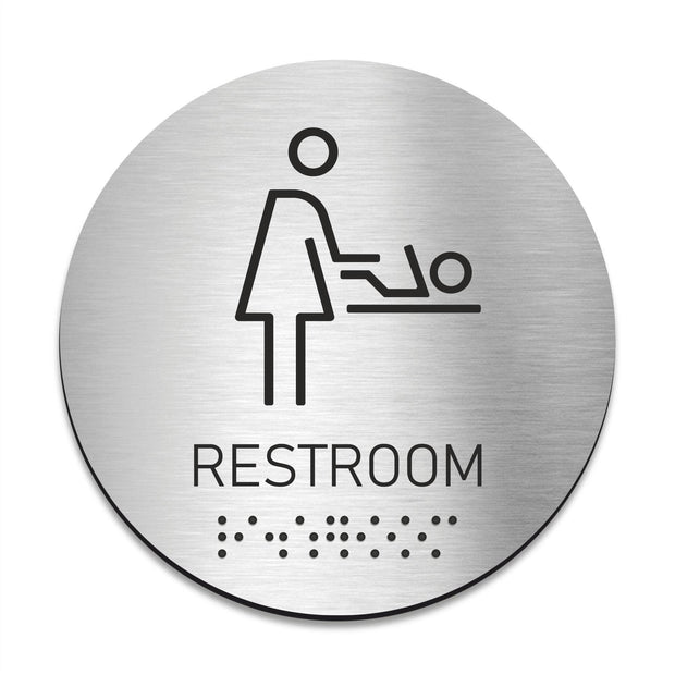 Bathroom Signs Baby Change Door Sign with Braille — Acrylic & Stainless Steel