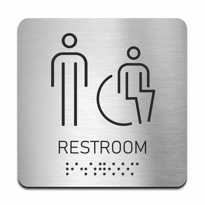Men & Wheelchair ADA Restroom Sign — Acrylic & Stainless Steel with Braille