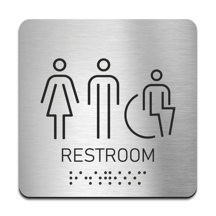 Bathroom Signs Steel All Gender & Wheelchair Restroom Sign with Braille