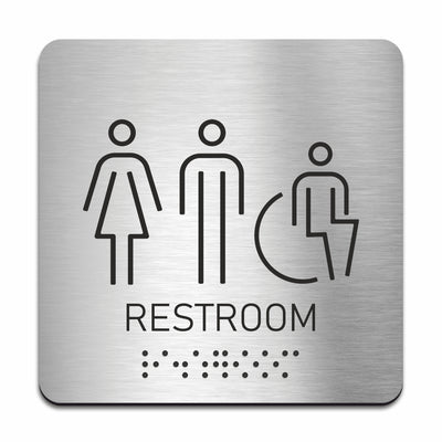 Steel All Gender & Wheelchair Restroom Sign with Braille