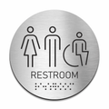 ADA compliant all-gender restroom sign with male, female and wheelchair symbols and Braille text - Photo #2