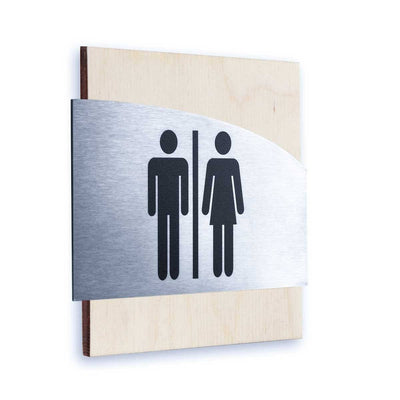 Steel Restrooms Signs Men & Women Bathroom Signs Natural wood Bsign