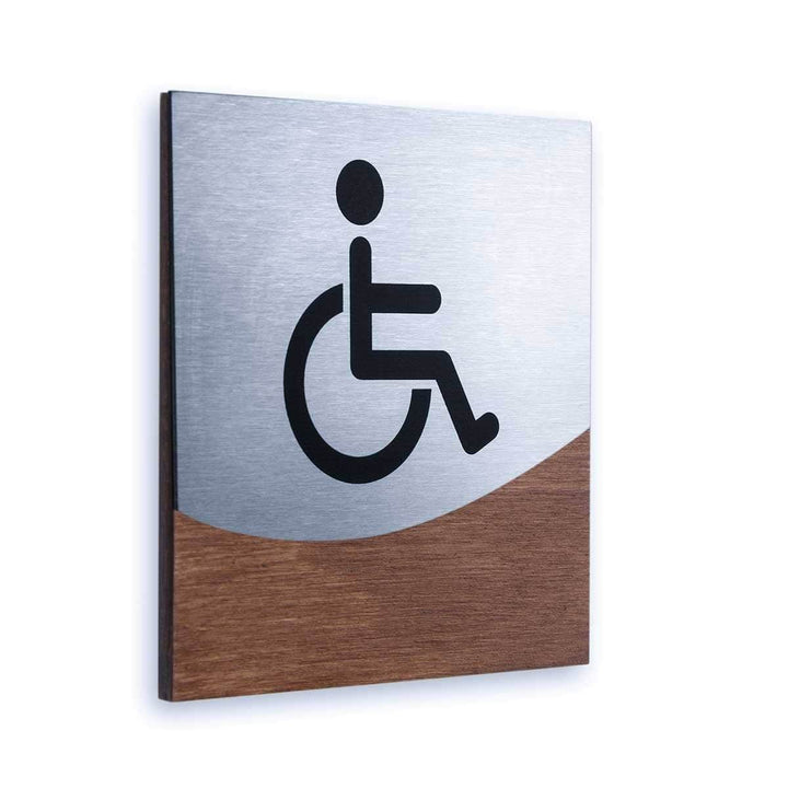 Bathroom Signs Wheelchair Sign for Restroom: Wood & Stainless Steel Plate — "Jure" Design