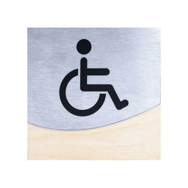 Bathroom Signs Wheelchair Sign for Restroom: Wood & Stainless Steel Plate — "Jure" Design