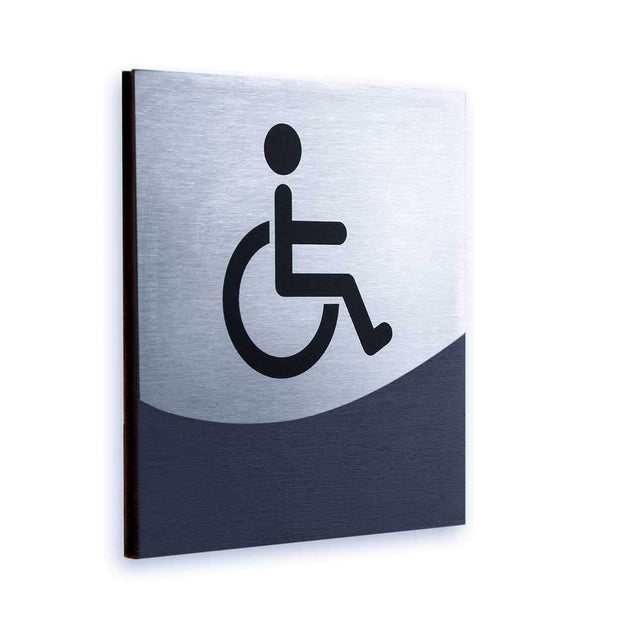 Bathroom Signs Wheelchair Sign for Restroom: Wood & Stainless Steel Plate — "Jure" Design