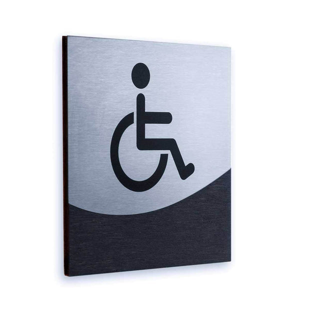 Bathroom Signs Wheelchair Sign for Restroom: Wood & Stainless Steel Plate — "Jure" Design