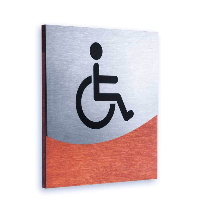 Bathroom Signs Wheelchair Sign for Restroom: Wood & Stainless Steel Plate — "Jure" Design