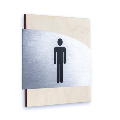 Steel Men Restroom Door Signs Bathroom Signs Natural wood Bsign