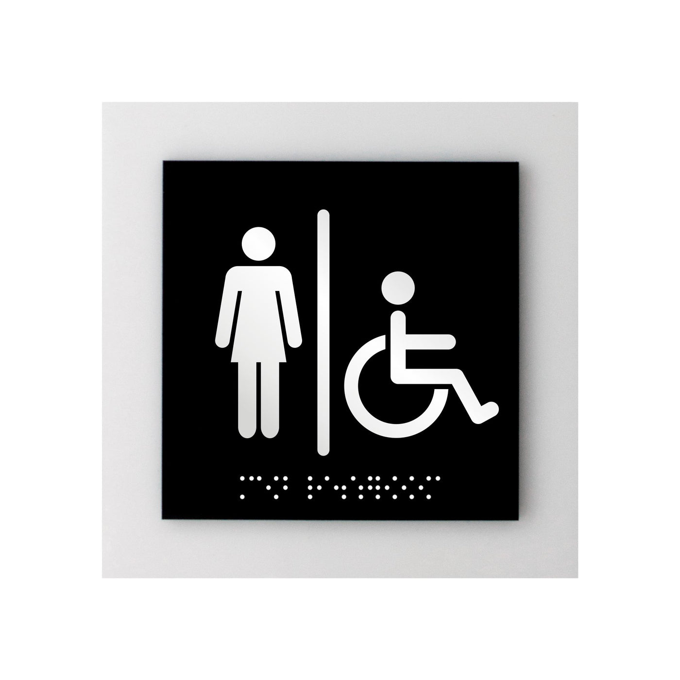Woman & Wheelchair Acrylic Restroom Sign "Simple" Design