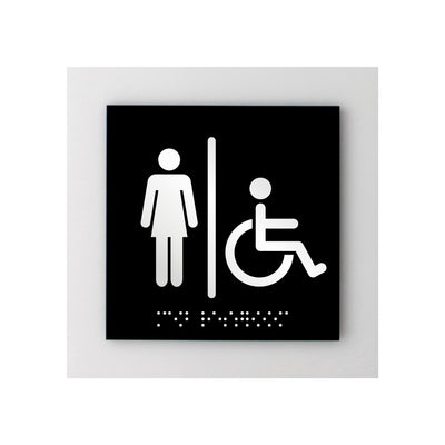 Woman & Wheelchair Acrylic Restroom Sign 