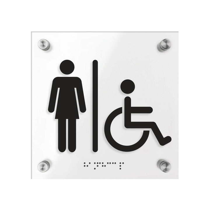 Bathroom Signs Women & Wheelchair Restroom Sign with Braille - "Classic" Design