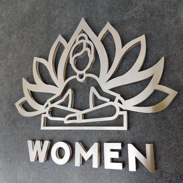 Bathroom Signs Yoga Women Restroom Sign: "Single" Design