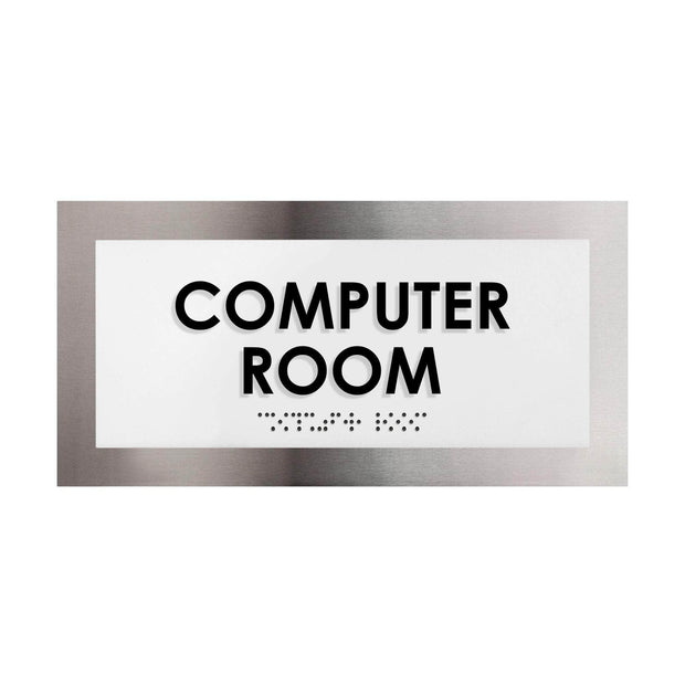 Computer Room Sign — Stainless Steel Door Plate — "Modern" Design