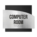 Computer Room Sign — Stainless steel & Wood Door Plate — "Wave" Design - Photo #2
