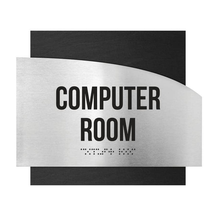 Computer Room Sign — Stainless steel & Wood Door Plate — "Wave" Design