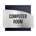 Computer Room Sign — Stainless steel & Wood Door Plate — "Wave" Design - Photo #3