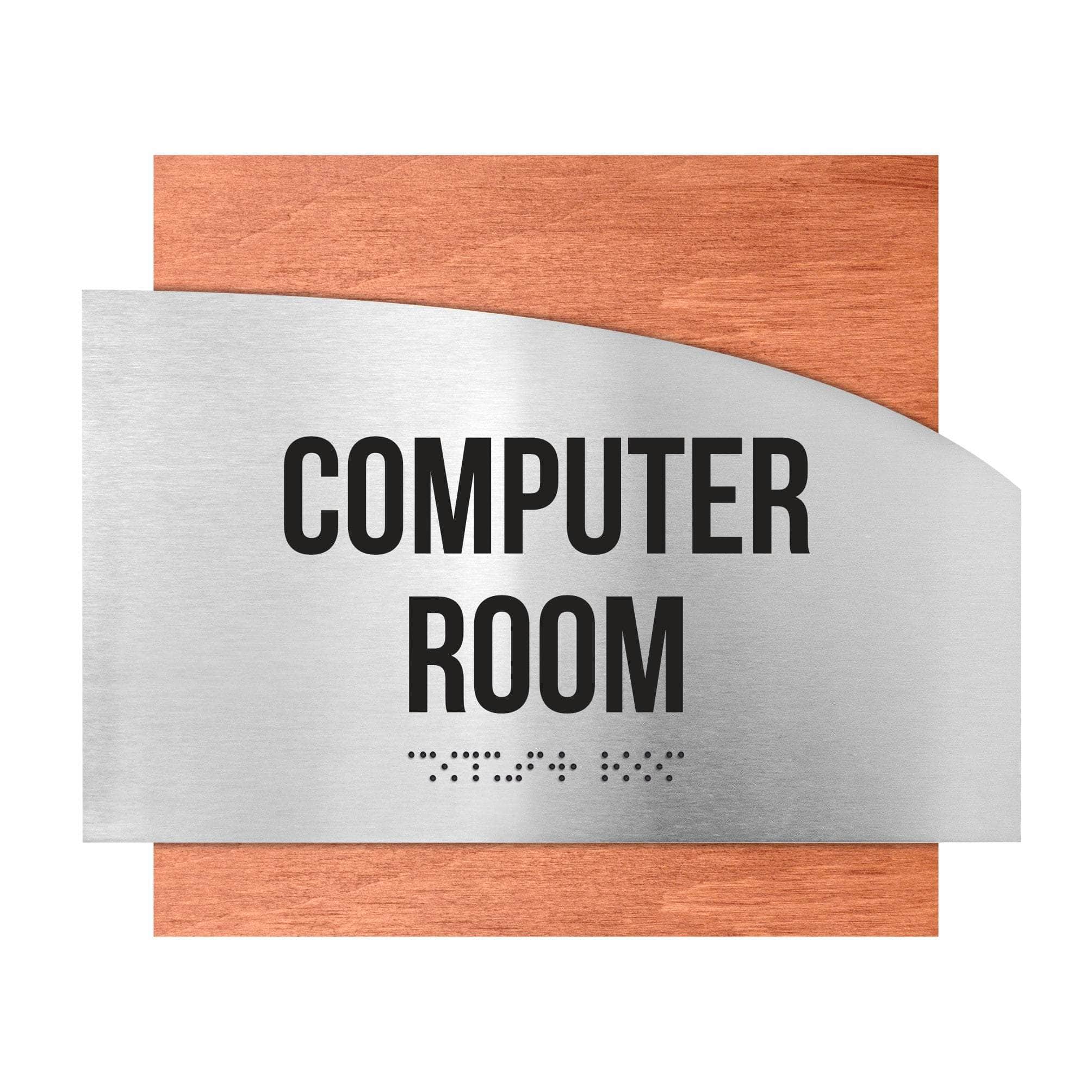Large Computer Building Sign Computer Room Sign: Stainless steel & Wood Door Plate —