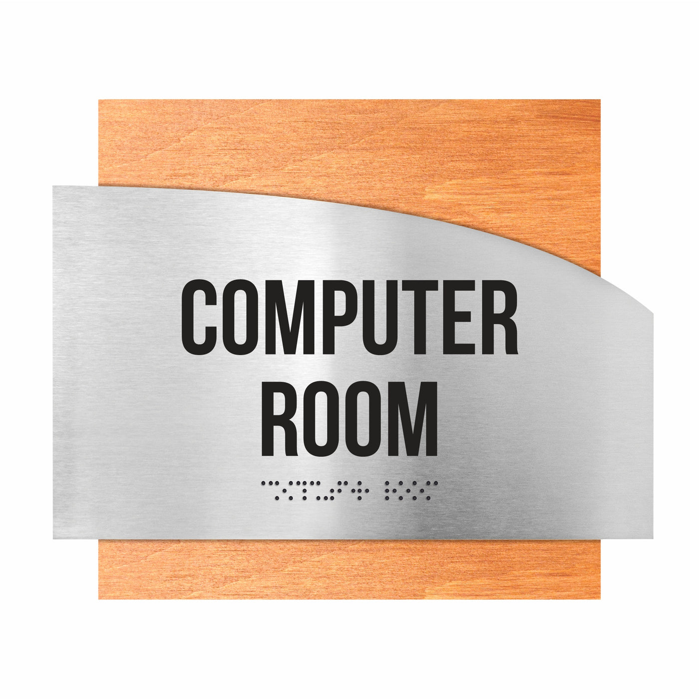 Computer Room Custom Door Signs - Stainless Steel & Wood - "Wave" Design