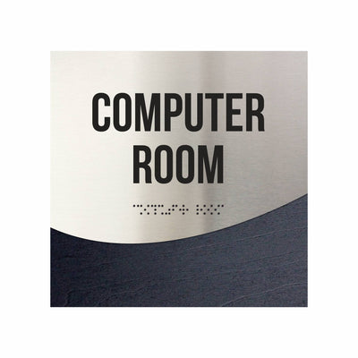 Computer Room Sign - Interior Office Door Signs - Stainless Steel & Wood "Jure" Design