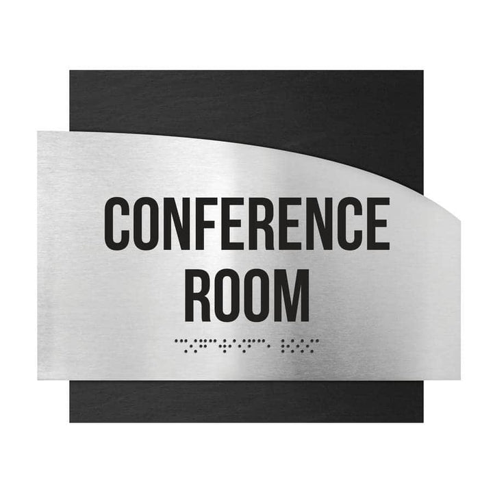 Door Signs Conference Room Signs - Stainless steel & Wood Plate - "Wave" Design
