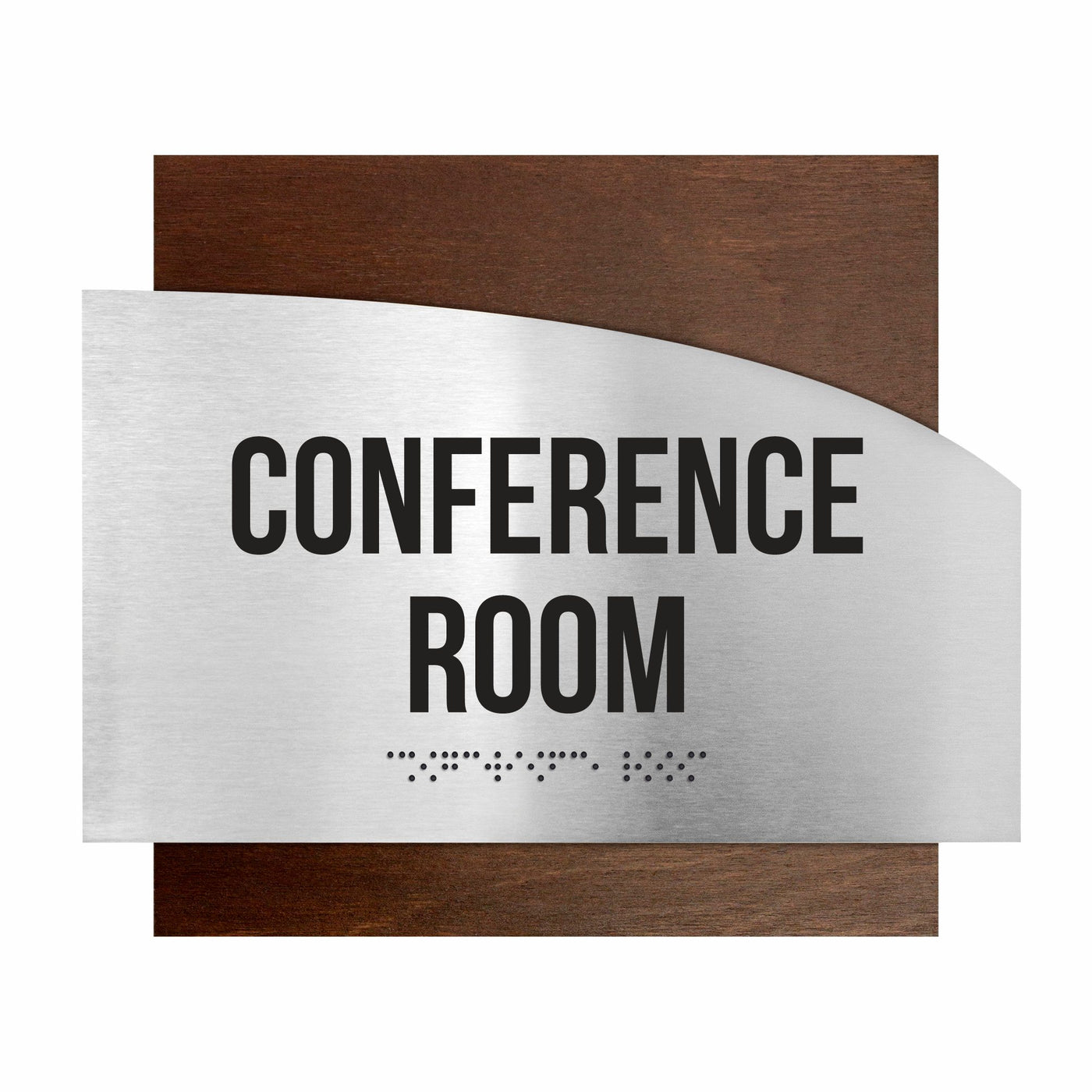 Door Signs - Conference Room Signs - Stainless Steel & Wood Plate - "Wave" Design