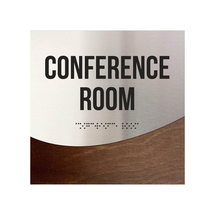 Conference Room Sign - Stainless Steel & Wood Door Plate - "Jure" Design